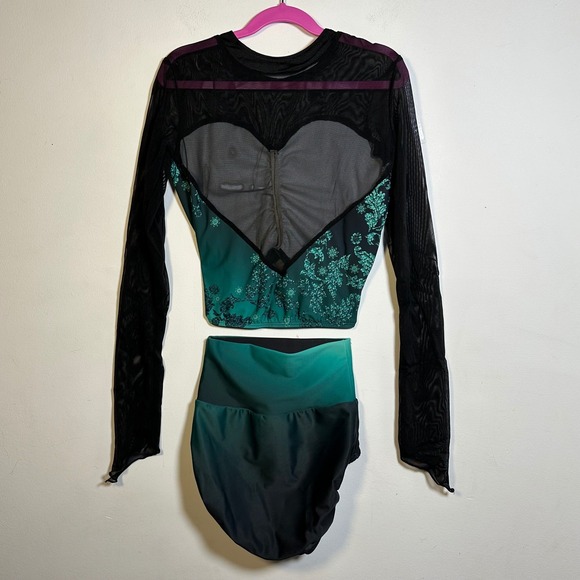 Alexandra Just For Kix Teal Ombre Damask Dance Costume 2 piece Set Adult XS - Picture 8 of 9